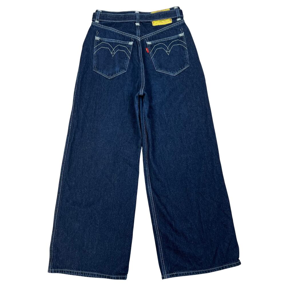 Levi's Red Positively Superior Wide Leg Loose Dark Wash Belted Jeans (Sz 28) - Picture 2 of 16